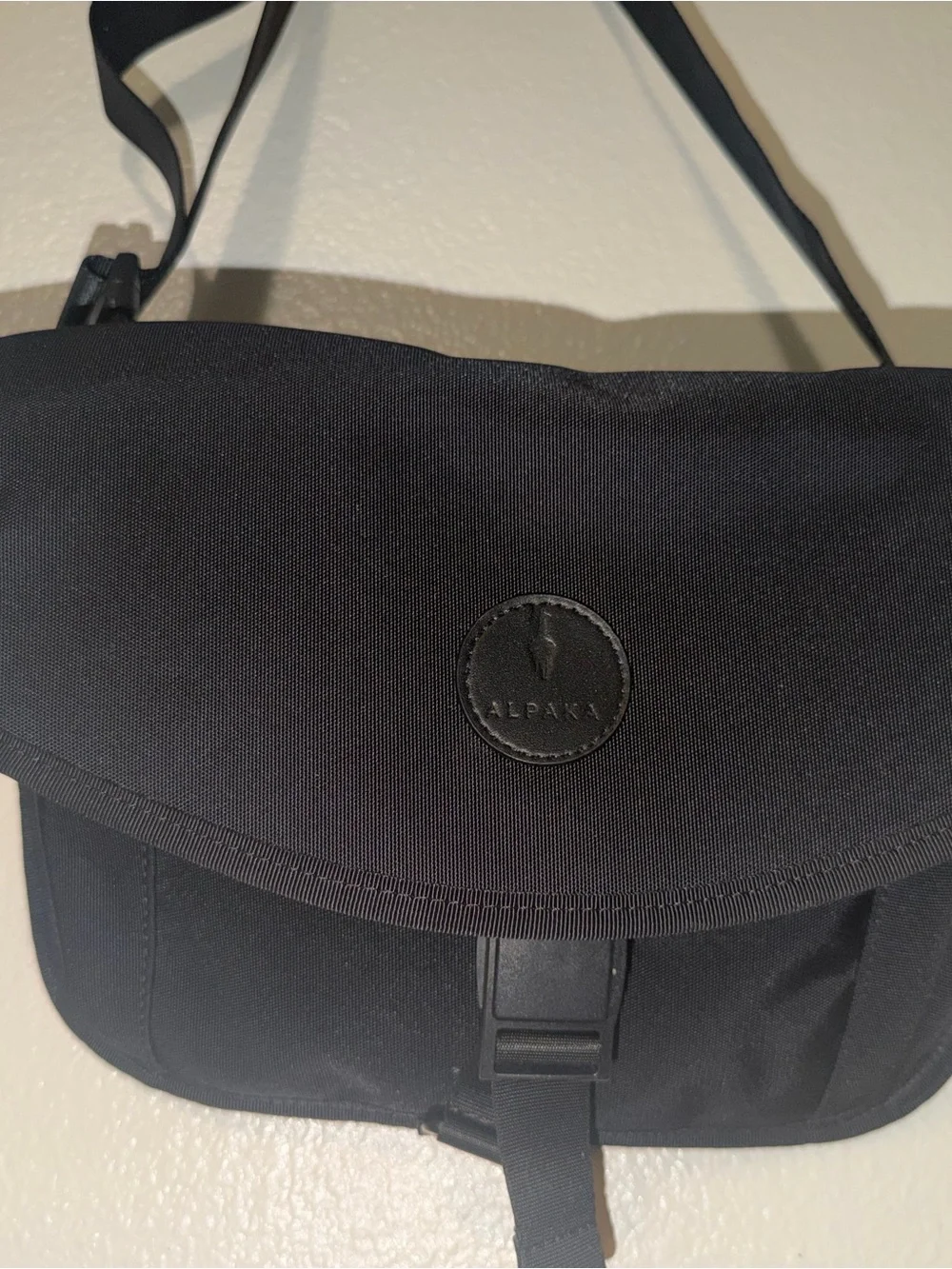 Black Messenger Crossbody Bag with Adjustable Strap